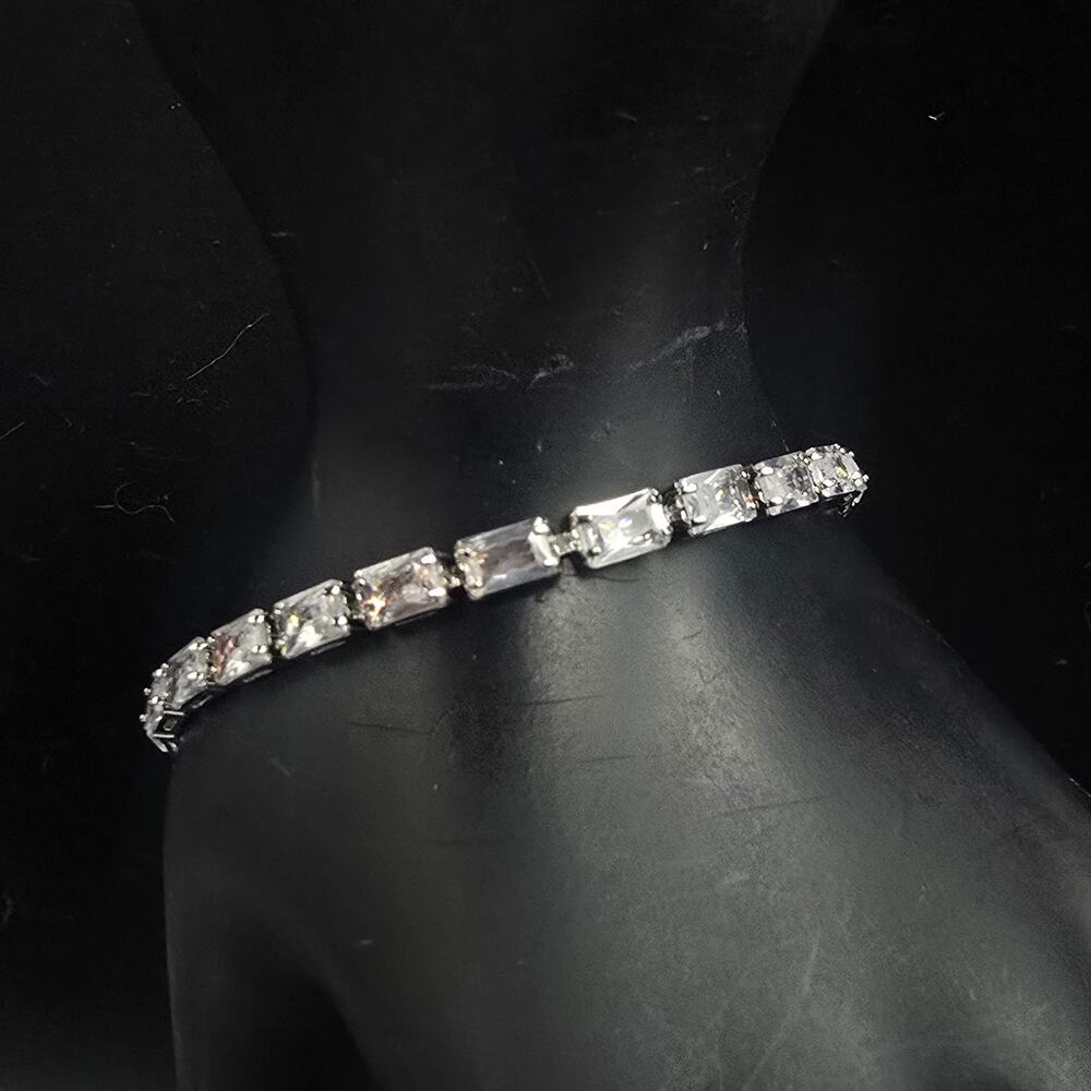Clear Rhinestone Tennis Bracelet Silver Tone Costume Jewelry